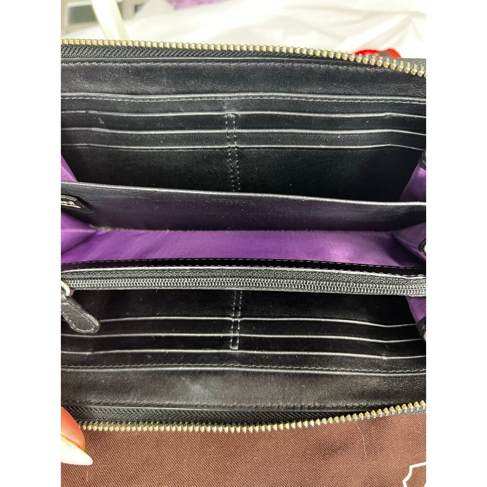 PRISTINE Vintage Coach Ashley Black Pleated Leather Accordion Wallet Purple Line - Picture 11 of 13